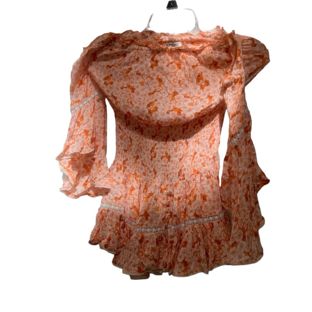 Orange kids girls SUNDAY Indian block Print Cold Shoulder tiered sleeve dress  …